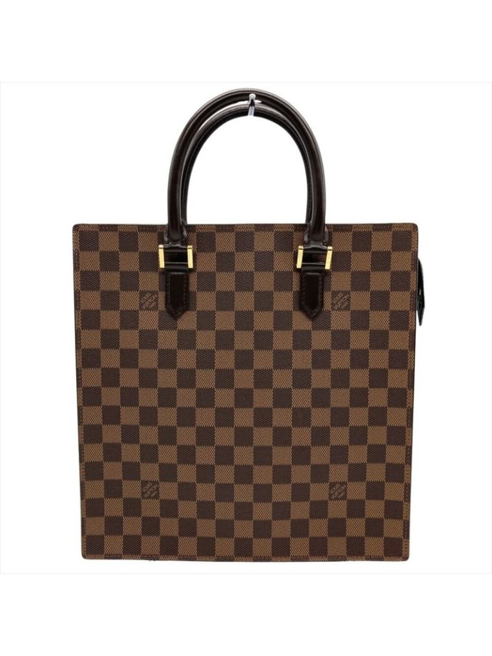 Louis Vuitton Sac Plat Handbag Damier Ebene Brown Gold Hardware